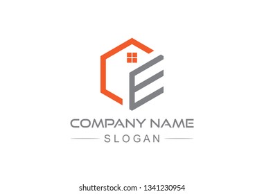 hexagonal logo letter e architecture building