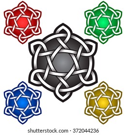 Hexagonal logo template in Celtic knots style. Tribal tattoo symbol. Silver ornament for jewelry design and samples of other colors.