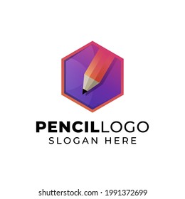 hexagonale Logos von Bleistift-Symbol für Signatur, Schriftsteller, Zeichnen von Farbverlauf-Logo-Design von Kindern