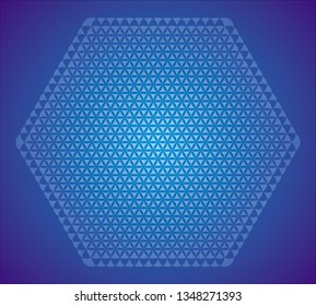 Hexagonal mandala on a blue square background. Crystal of light. Vector graphics. Vector graphics.