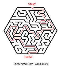 Hexagonal Maze Game background. Labyrinth with Entry and Exit. Vector Illustration.