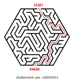 Hexagonal Maze Game background. Labyrinth with Entry and Exit. Vector Illustration.