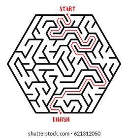 Hexagonal Maze Game background. Labyrinth with Entry and Exit. Vector Illustration.