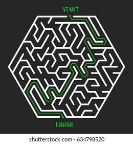 Hexagonal Maze Game background. Labyrinth with Entry and Exit. Vector Illustration.