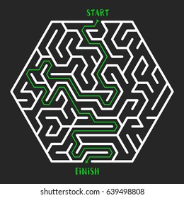 Hexagonal Maze Game background. Labyrinth with Entry and Exit. Vector Illustration.