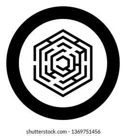 Hexagonal Maze Hexagon maze Labyrinth with six corner icon in circle round black color vector illustration flat style simple image