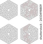 Hexagonal Maze Pattern Collection Complexity Logic Puzzle Strategy Pathfinding Illustration