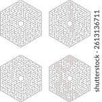 Hexagonal Maze Puzzle Vector With Solution Paths And Complex Interconnected Networks