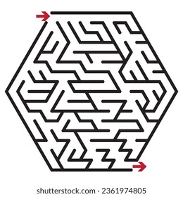 Hexagonal maze puzzle,labyrinth vector illustration for kids.