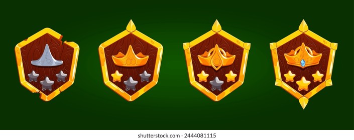 hexagonal; medallion; graphic; art; illustration; design; vector; collection; gold; crown; progress; cracked; broken; brown; winner; loser; insignia