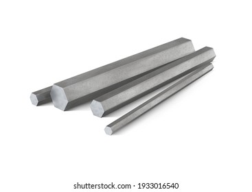 Hexagonal metal rods made of building materials. 3D vector graphics