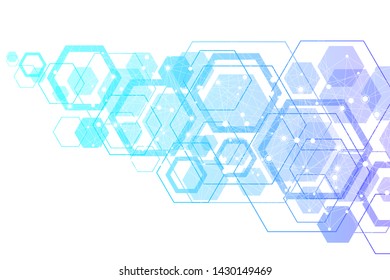 Hexagonal molecular structures background. Dna test infographic. Genome sequence map, chromosome and genetic abstract data. Scientific wallpaper or banner with a hex DNA molecule. Vector illustration