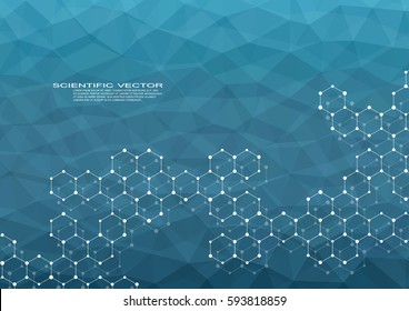 Hexagonal molecule DNA. Molecular structure of neurons system. Genetic and chemical compounds. Chemistry, medicine, science and technology concept. Geometric abstract background. Vector illustration