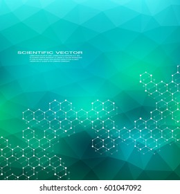 Hexagonal molecule DNA. Molecular structure of neurons system. Genetic and chemical compounds. Chemistry, medicine, science and technology concept. Geometric abstract background. Vector illustration.