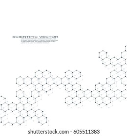 Hexagonal molecule DNA. Molecular structure of neurons system. Genetic and chemical compounds. Chemistry, medicine, science and technology concept. Geometric abstract background. Vector illustration.