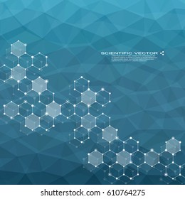 Hexagonal molecule DNA. Molecular structure of neurons system. Genetic and chemical compounds. Chemistry, medicine, science and technology concept. Geometric abstract background. Vector illustration