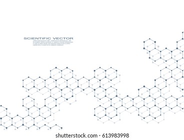 Hexagonal molecule DNA. Molecular structure of neurons system. Genetic and chemical compounds. Chemistry, medicine, science and technology concept. Geometric abstract background. Vector illustration