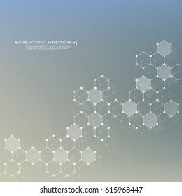 Hexagonal molecule DNA. Molecular structure of neurons system. Genetic and chemical compounds. Chemistry, medicine, science and technology concept. Geometric abstract background. Vector illustration
