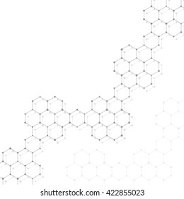 Hexagonal molecule. Molecular structure. Genetic and chemical compounds. Chemistry, medicine, science and technology concept. Geometric abstract background. Atom, DNA and neurons vector.