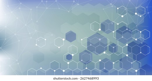 Moléculas hexagonais. A estrutura molecular. Compostos genéticos e químicos. Química, medicina, ciência e tecnologia conceito. Fundo geométrico abstrato. DNA do átomo. Ilustração vetorial abstrata