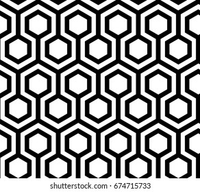 Hexagonal monochrome seamless pattern. Retro geometric endless pattern. Modern 70s stylish texture. Monochrome geometric pattern. The grille with hexagonal tiles.