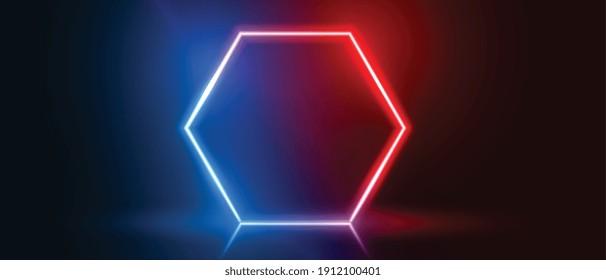 hexagonal neon frame in blue and red color