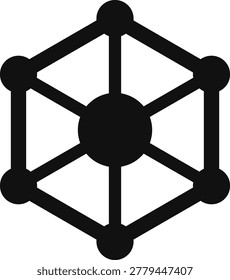 Hexagonal Network Hub Central Connection Point Flat Icon Silhouette Vector Illustration for Tech Startup Branding and Digital Infrastructure System Design