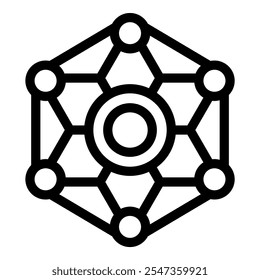 Hexagonal network icon representing a secure and decentralized system with interconnected nodes, symbolizing data flow and blockchain technology