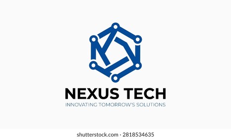Hexagonal network node logo symbolizing global connectivity. Suitable for smart tech solutions and modern infrastructure industries.