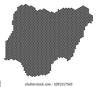 Hexagonal Nigeria map. Vector territory scheme on a white background. Abstract Nigeria map collage is created with honeycomb dots.