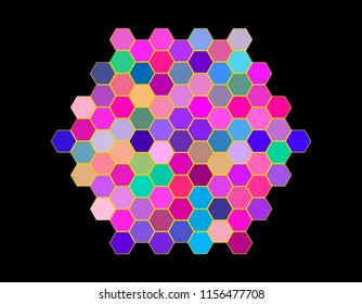 Hexagonal object of hexagons. Isolated on black background. Vector illustration.