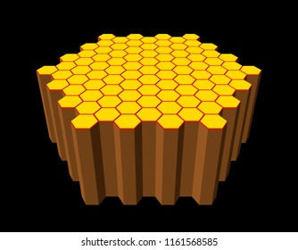 Hexagonal object of hexagons. Isolated on black background. 3d Vector illustration.