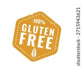 Hexagonal orange grunge badge 100 percent Gluten Free food label