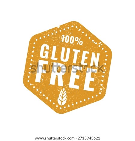 Hexagonal orange grunge badge 100 percent Gluten Free food label