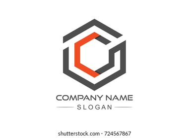 hexagonal origami line logo letter c