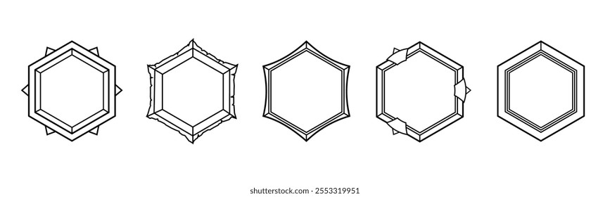 Un adorno hexagonal con símbolos ocultos y líneas negras simples, ideal para el arte mágico y paranormal, captura la esencia del misticismo.