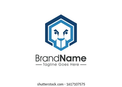 hexagonal outliner lion head logo