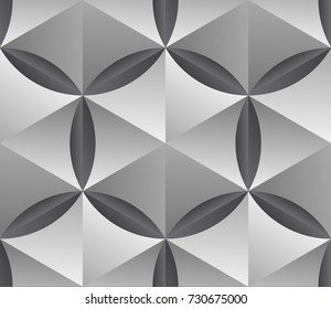 Hexagonal parametric background. Geometric seamless pattern with gradient hexagons in circle. Vector lattice, 3d realistic texture. Modern engraved metal effect.