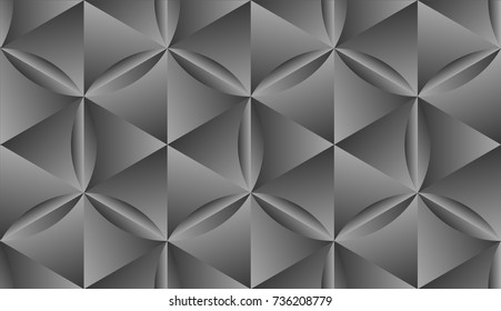 Hexagonal parametric background. Geometric seamless pattern with gradient hexagons in circle. Vector lattice, 3d realistic texture. Modern engraved metal effect.