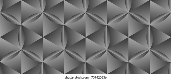 Hexagonal parametric background. Geometric seamless pattern with gradient hexagons in circle. Vector lattice, 3d realistic texture. Modern engraved metal effect.