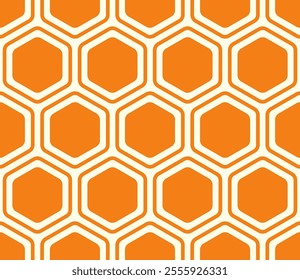 Hexagonal pattern background. Bold rounded hexagons mosaic pattern with inner solid cells. Orange color tones. Large hexagons. Seamless design. Tileable vector illustration.