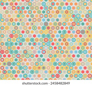 Hexagonal pattern background. Geometric elements of varied style and color. Hexagon geometric shapes. Tileable pattern. Seamless background. Symmetrical vector illustration.