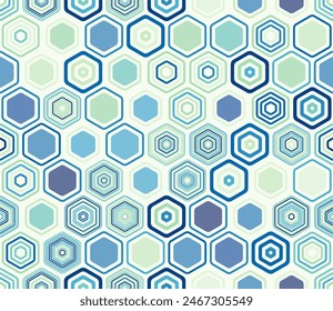 Hexagonal pattern background. Geometric elements of varied style and color. Honeycomb cells. Tileable pattern. Seamless background. Symmetrical vector illustration.