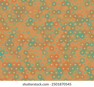 Hexagonal pattern background. Geometric shapes of varied style and color. Hexagon geometric shapes. Tileable pattern. Seamless background. Symmetrical vector illustration.