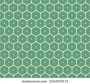 Hexagonal pattern background. Green color on matching background. Bold rounded stacked hexagons mosaic pattern. Hexagonal shapes. Seamless design. Tileable vector illustration.