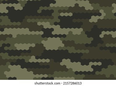 Hexagonal pattern camouflage vector seamless khaki texture, forest pattern, disguise.