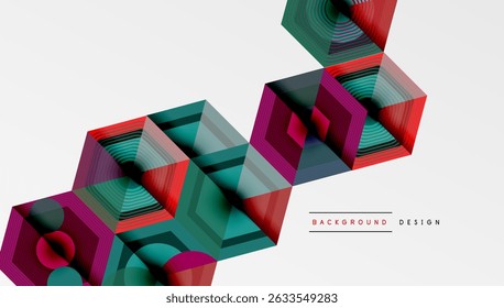 Padrões hexagonais criam um design geométrico abstrato. As cores vibrantes se misturam, formando uma ilusão em camadas. Moderna estética, linhas limpas, harmonia visual.