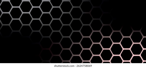 Hexagonal patterns create a visually striking geometric design on a dark background.