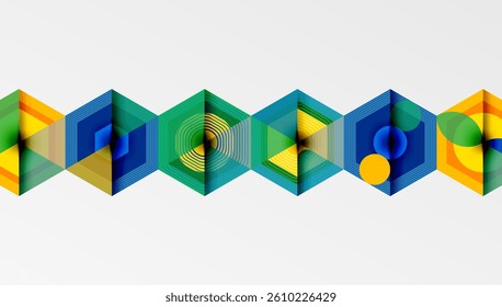 Hexagonal patterns, vibrant colors, geometric shapes. Abstract design, modern art, clean lines, bright palette. Minimalist aesthetic, digital illustration, seamless texture.