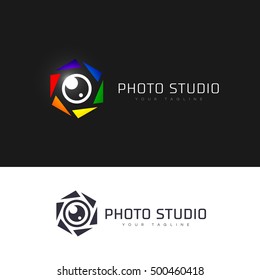 Hexagonal photo studio logo template design. Vector illustration.